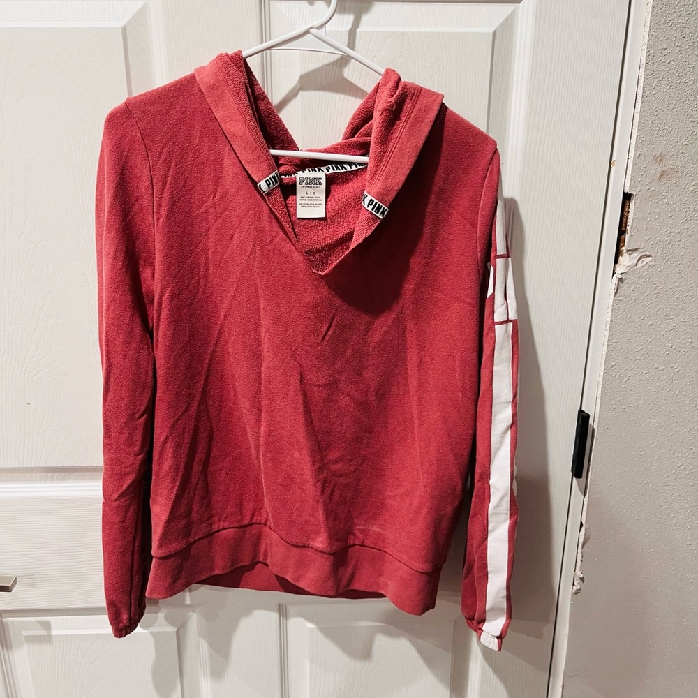 ‼️PINK Victoria's Secret Red Hoodie with White Accents